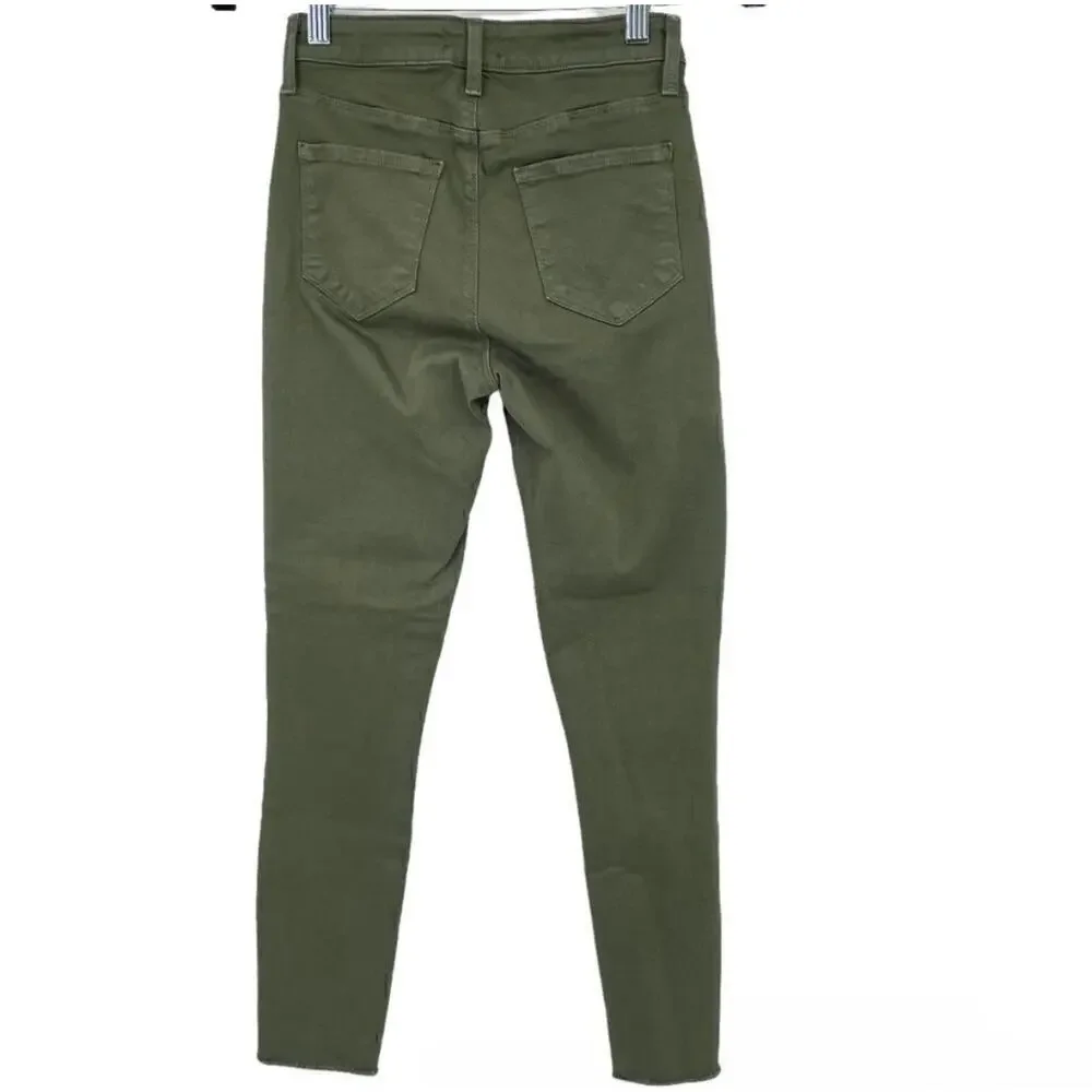 L’AGENCE Margot High Rise Skinny Jeans Meadow Green Raw Hem Stretch Size 25